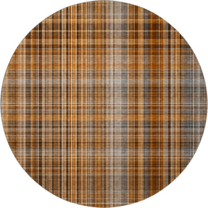 HomeRoots 8' Terra Cotta & Gray Plaid Washable Round Rug with UV Protection for Cozy, Stylish Living Spaces 648313