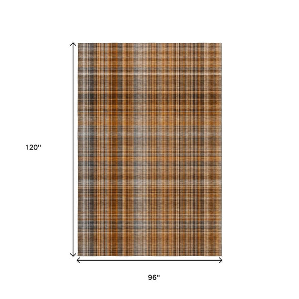 HomeRoots 8' X 10' Washable Terra Cotta and Gray Plaid Area Rug - UV Resistant, Durable for High-Traffic Spaces 648314