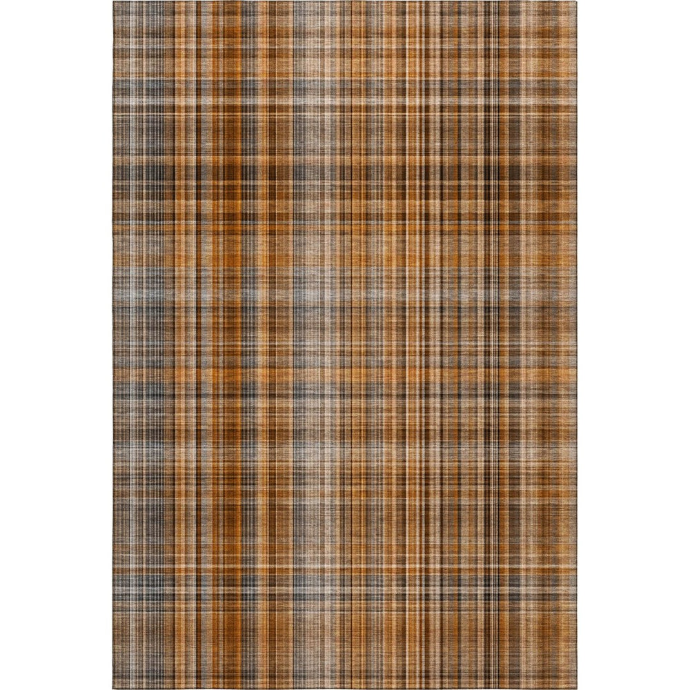 HomeRoots 9' X 12' Terra Cotta & Gray Plaid Washable Area Rug - Stain Resistant, UV Protected for Homes 648315
