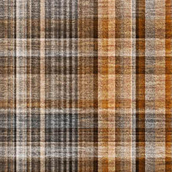 HomeRoots 9' X 12' Terra Cotta & Gray Plaid Washable Area Rug - Stain Resistant, UV Protected for Homes 648315