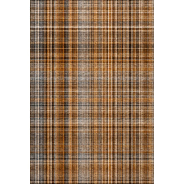 HomeRoots 10' X 14' Terra Cotta & Gray Plaid Washable Area Rug - Durable, UV-Protected, Stylish for Any Space! 648316