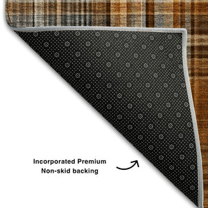 HomeRoots 10' X 14' Terra Cotta & Gray Plaid Washable Area Rug - Durable, UV-Protected, Stylish for Any Space! 648316