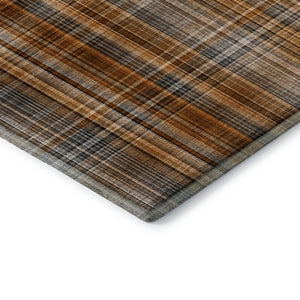 HomeRoots 10' X 14' Terra Cotta & Gray Plaid Washable Area Rug - Durable, UV-Protected, Stylish for Any Space! 648316