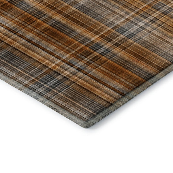 HomeRoots 10' X 14' Terra Cotta & Gray Plaid Washable Area Rug - Durable, UV-Protected, Stylish for Any Space! 648316