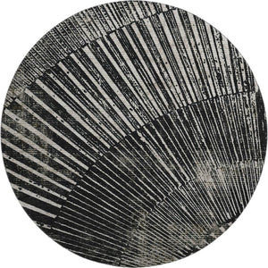 HomeRoots 8' Black And Ivory Geometric Round Rug - Stylish, Washable, UV-Protected, Perfect for Modern Spaces 648319