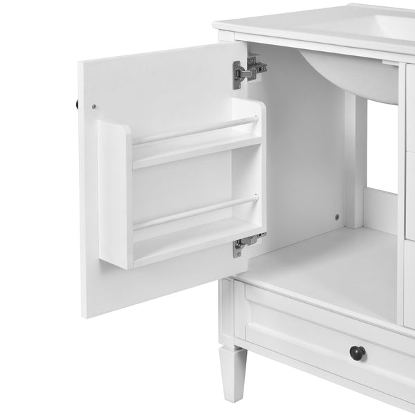 English Elm 30 30 Inch Bathroom Vanity with Ceramic Sink, Modern Compact 3-Drawer Storage Cabinet for Small Baths White N710P247499K
