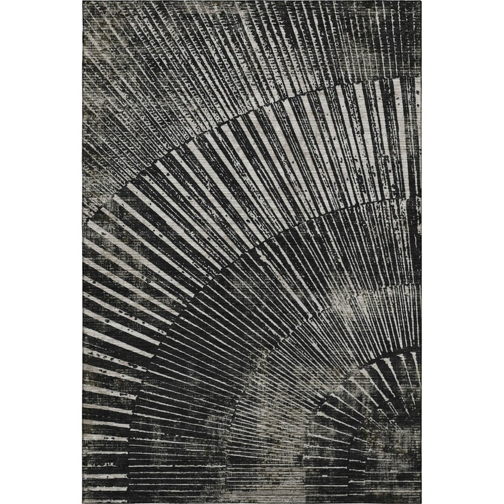 HomeRoots 9' X 12' Stylish Black and Ivory Geometric Area Rug - Washable, Stain-Resistant, UV Protected Design 648321
