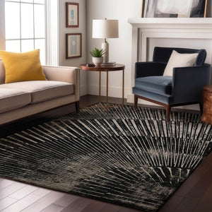 HomeRoots 10' X 14' Black And Ivory Geometric Area Rug - Washable, UV Protected, Perfect For High-Traffic Spaces 648322