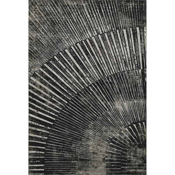 HomeRoots 10' X 14' Black And Ivory Geometric Area Rug - Washable, UV Protected, Perfect For High-Traffic Spaces 648322