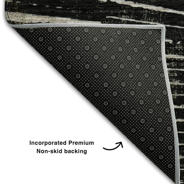 HomeRoots 10' X 14' Black And Ivory Geometric Area Rug - Washable, UV Protected, Perfect For High-Traffic Spaces 648322