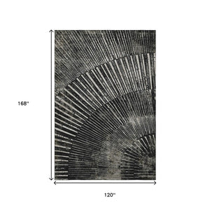 HomeRoots 10' X 14' Black And Ivory Geometric Area Rug - Washable, UV Protected, Perfect For High-Traffic Spaces 648322