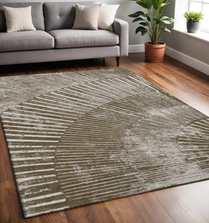 HomeRoots 5' X 8' Chocolate and Ivory Geometric Area Rug - Washable, Stain-Resistant, UV Protected Beauty! 648324