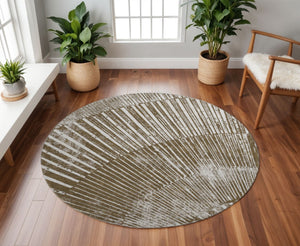 HomeRoots 8' Chocolate and Ivory Geometric Washable Round Rug - Durable, UV-Protected, Perfect for High-Traffic Areas 648325