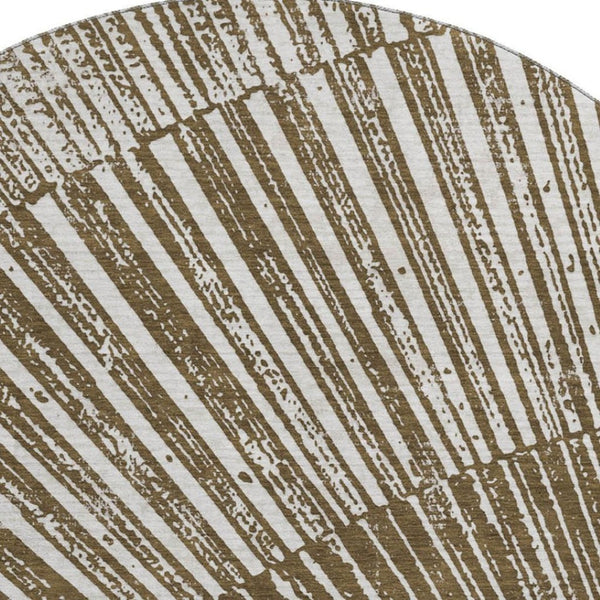 HomeRoots 8' Chocolate and Ivory Geometric Washable Round Rug - Durable, UV-Protected, Perfect for High-Traffic Areas 648325