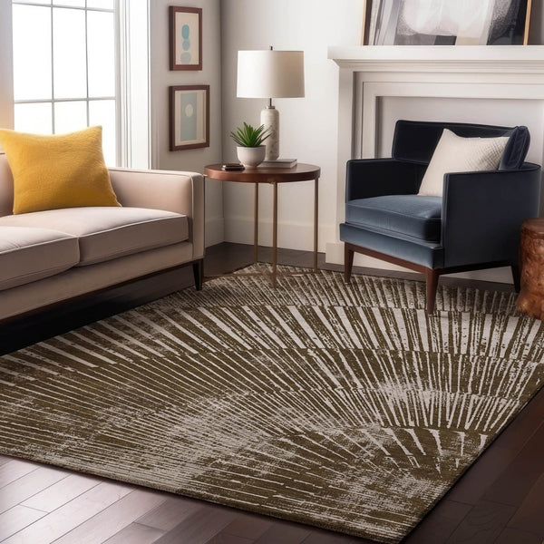 HomeRoots 9' X 12' Chocolate and Ivory Geometric Area Rug – Stylish, Washable, Stain-Resistant with UV Protection 648327