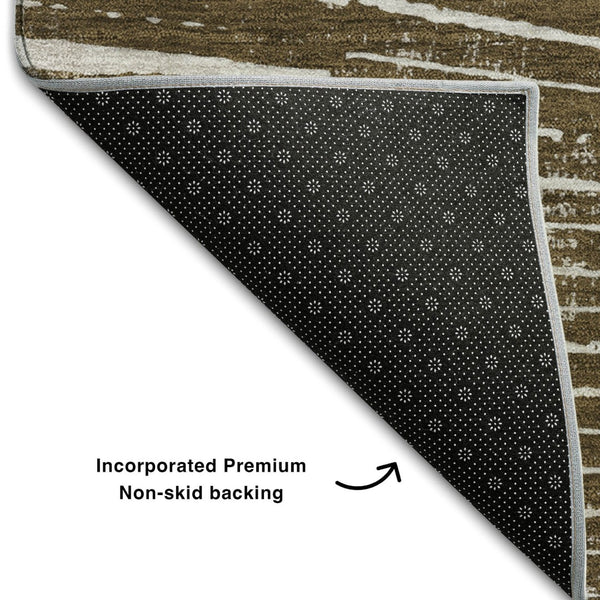 HomeRoots 9' X 12' Chocolate and Ivory Geometric Area Rug – Stylish, Washable, Stain-Resistant with UV Protection 648327