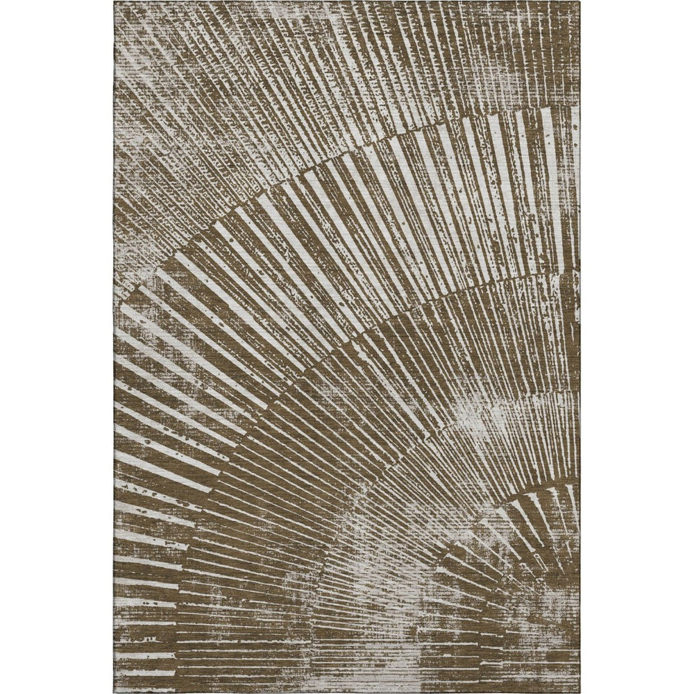 HomeRoots 10' X 14' Chocolate Geometric Area Rug - Washable, Stain Resistant, UV Protected for Modern Homes 648328