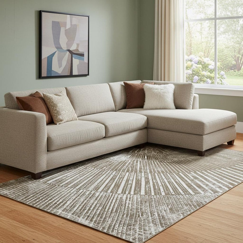 HomeRoots 10' X 14' Chocolate Geometric Area Rug - Washable, Stain Resistant, UV Protected for Modern Homes 648328