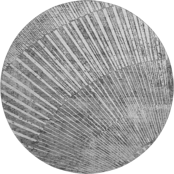 HomeRoots 8' Gray And Ivory Geometric Round Rug - Washable, UV Protected, Perfect for Busy Homes & Modern Decor 648331