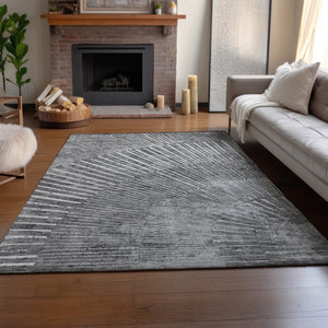 HomeRoots 8' X 10' Gray and Ivory Geometric Washable Area Rug - Durable, Stain Resistant, UV Protected Design 648332