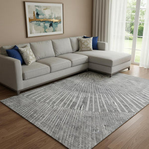 HomeRoots 9' X 12' Gray and Ivory Geometric Area Rug - Washable, UV Protected, Perfect for High-Traffic Spaces! 648333