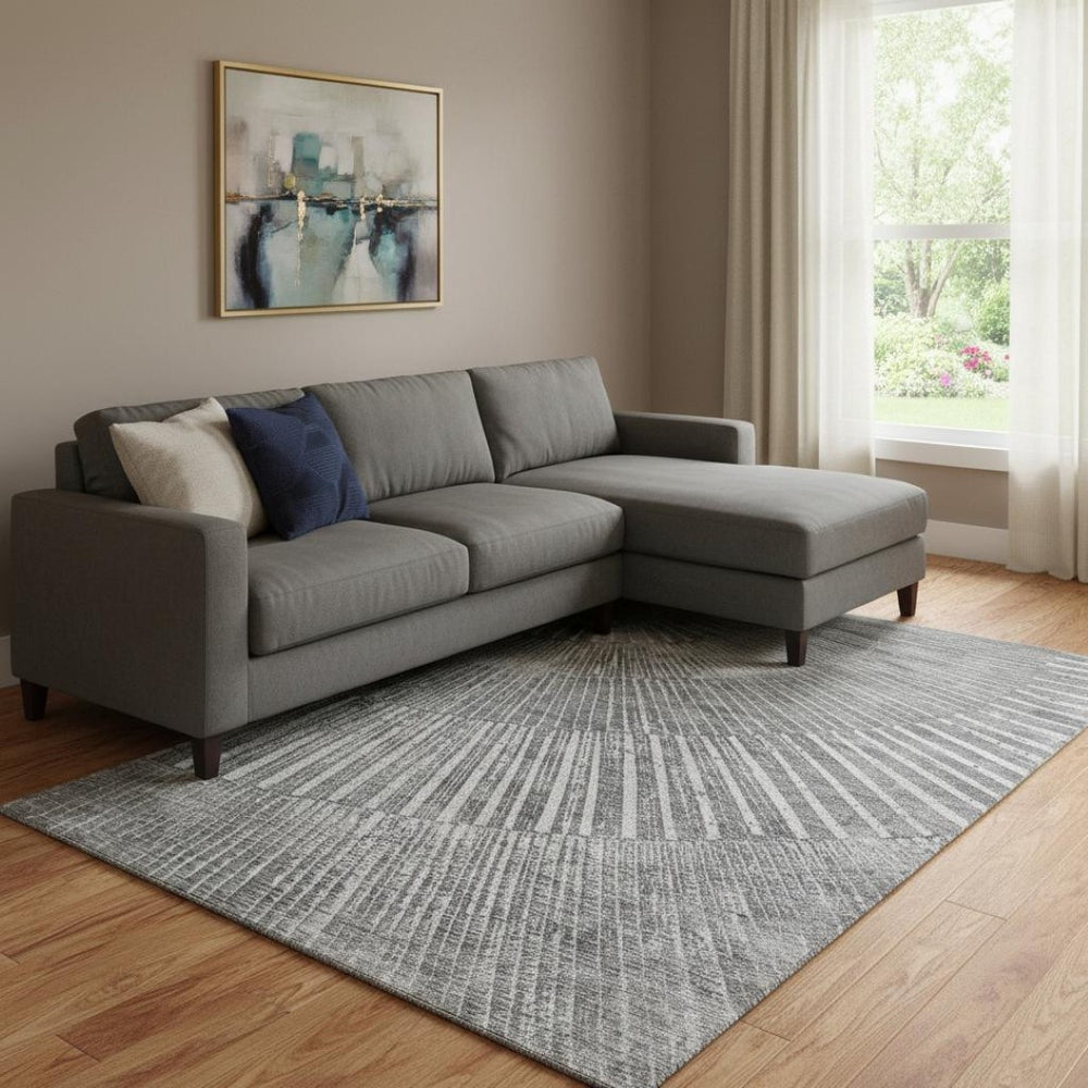 HomeRoots 10' X 14' Gray And Ivory Geometric Washable Area Rug - Durable, Stain-Resistant, UV Protected Style! 648334