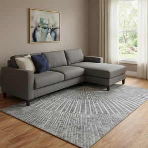 HomeRoots 10' X 14' Gray And Ivory Geometric Washable Area Rug - Durable, Stain-Resistant, UV Protected Style! 648334
