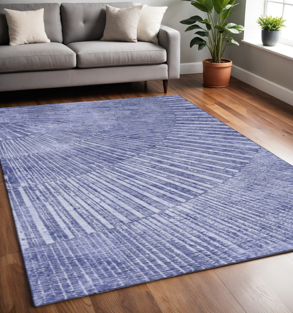 HomeRoots 5' X 8' Navy Blue & Ivory Geometric Area Rug - Washable, UV Protected, Durable for Home & Kids 648336