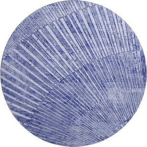 HomeRoots 8' Navy Blue and Ivory Geometric Round Rug - Washable, UV-Protected, Durable Design for Home Comfort 648337