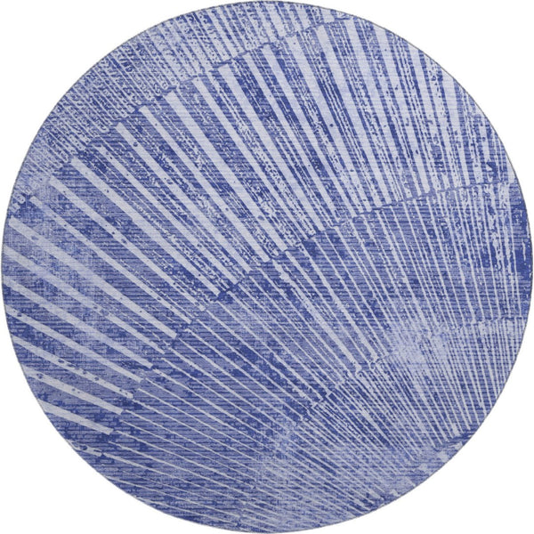 HomeRoots 8' Navy Blue and Ivory Geometric Round Rug - Washable, UV-Protected, Durable Design for Home Comfort 648337