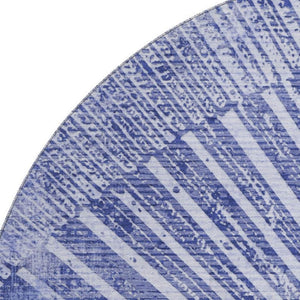 HomeRoots 8' Navy Blue and Ivory Geometric Round Rug - Washable, UV-Protected, Durable Design for Home Comfort 648337