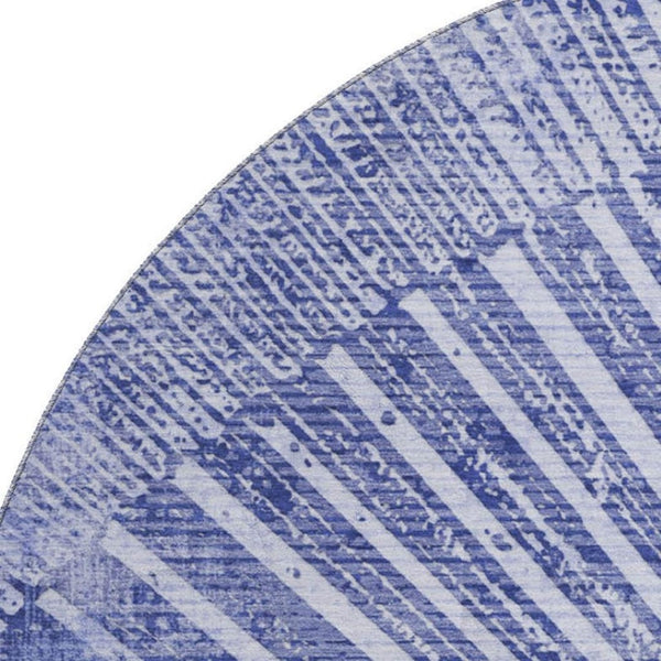 HomeRoots 8' Navy Blue and Ivory Geometric Round Rug - Washable, UV-Protected, Durable Design for Home Comfort 648337