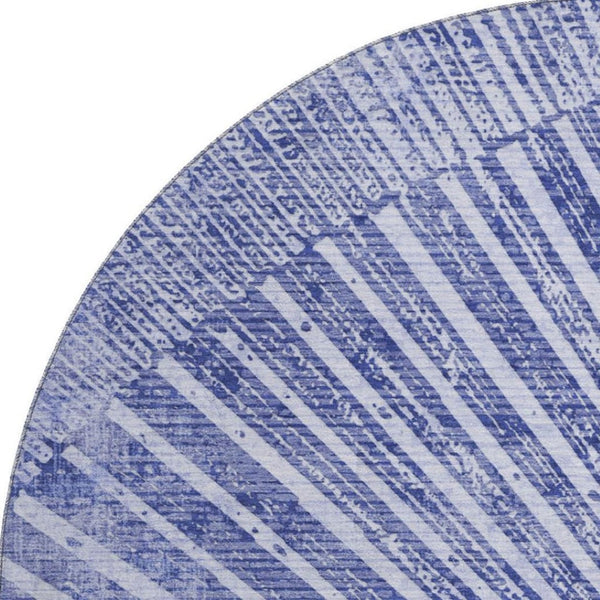 HomeRoots 8' Navy Blue and Ivory Geometric Round Rug - Washable, UV-Protected, Durable Design for Home Comfort 648337