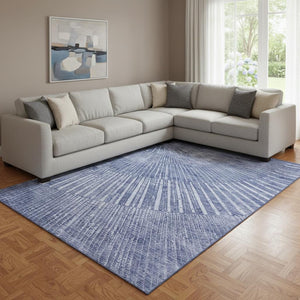 HomeRoots 8' X 10' Navy Blue Geometric Area Rug - Washable, Stain Resistant & UV Protected for High-Traffic Spaces 648338