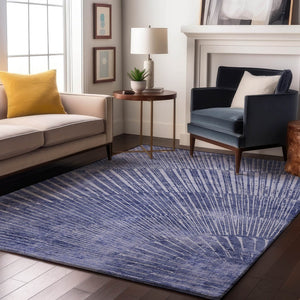 HomeRoots 8' X 10' Navy Blue Geometric Area Rug - Washable, Stain Resistant & UV Protected for High-Traffic Spaces 648338