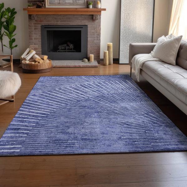 HomeRoots 8' X 10' Navy Blue Geometric Area Rug - Washable, Stain Resistant & UV Protected for High-Traffic Spaces 648338