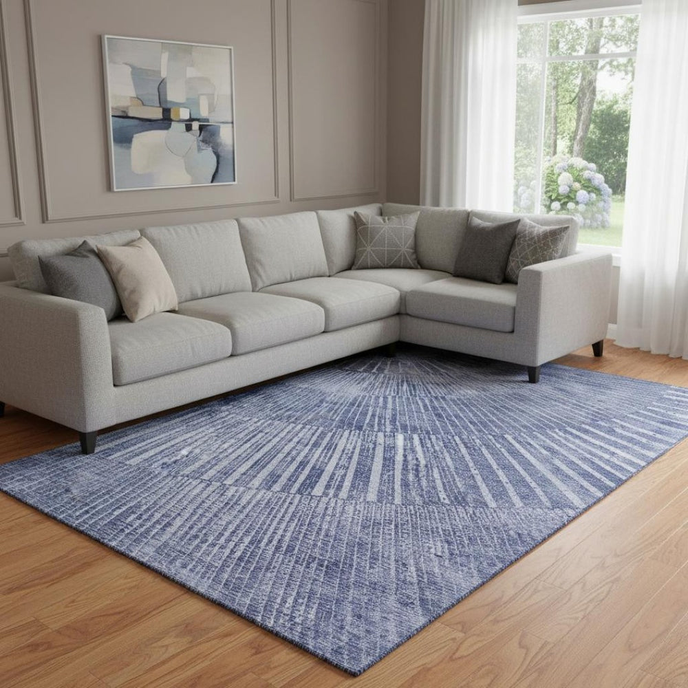 HomeRoots 10' Navy Blue and Ivory Geometric Area Rug - Washable, UV Protected, Stain-Resistant Design for Homes 648340