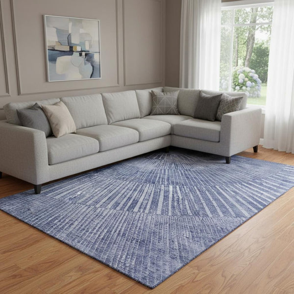 HomeRoots 10' Navy Blue and Ivory Geometric Area Rug - Washable, UV Protected, Stain-Resistant Design for Homes 648340