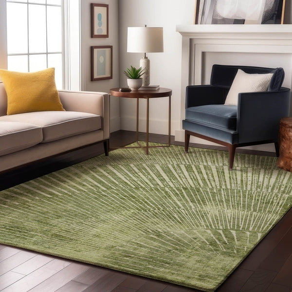 HomeRoots 5' X 8' Sage and Ivory Geometric Area Rug - Durable, Washable, UV-Protected for Modern Homes 648342