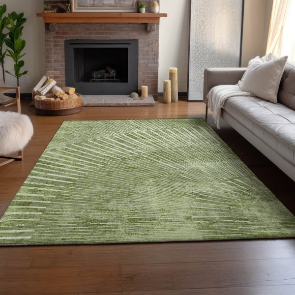 HomeRoots 5' X 8' Sage and Ivory Geometric Area Rug - Durable, Washable, UV-Protected for Modern Homes 648342