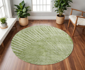 HomeRoots 8' Stylish Sage and Ivory Geometric Round Rug – Washable, UV Protected, Stain Resistant for Any Space 648343
