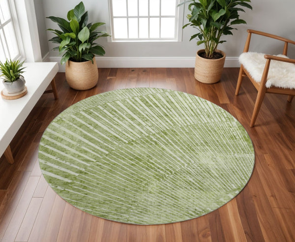 HomeRoots 8' Stylish Sage and Ivory Geometric Round Rug – Washable, UV Protected, Stain Resistant for Any Space 648343