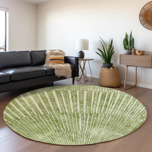 HomeRoots 8' Stylish Sage and Ivory Geometric Round Rug – Washable, UV Protected, Stain Resistant for Any Space 648343