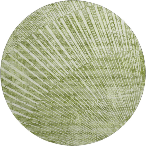 HomeRoots 8' Stylish Sage and Ivory Geometric Round Rug – Washable, UV Protected, Stain Resistant for Any Space 648343
