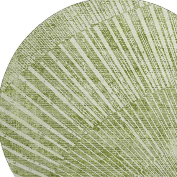 HomeRoots 8' Stylish Sage and Ivory Geometric Round Rug – Washable, UV Protected, Stain Resistant for Any Space 648343