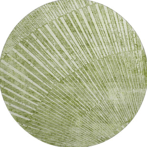 HomeRoots 8' Stylish Sage and Ivory Geometric Round Rug – Washable, UV Protected, Stain Resistant for Any Space 648343