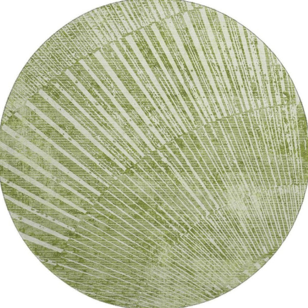 HomeRoots 8' Stylish Sage and Ivory Geometric Round Rug – Washable, UV Protected, Stain Resistant for Any Space 648343