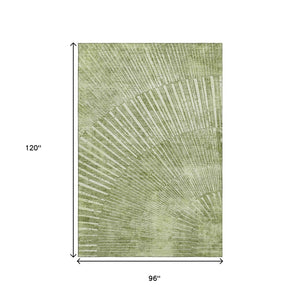 HomeRoots 8' X 10' Stylish Sage and Ivory Geometric Washable Area Rug with UV Protection for High Traffic Areas 648344