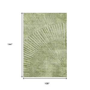 HomeRoots 9' X 12' Sage and Ivory Geometric Washable Area Rug with UV Protection for Modern Living Spaces 648345