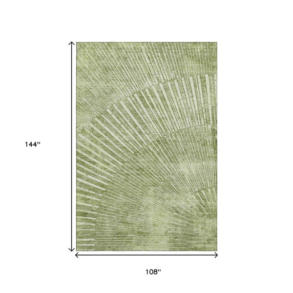 HomeRoots 9' X 12' Sage and Ivory Geometric Washable Area Rug with UV Protection for Modern Living Spaces 648345